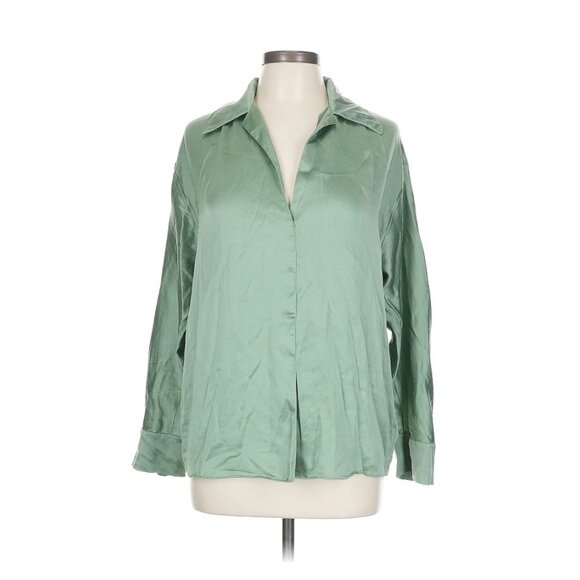 Vince Sage Green Flowy Satin V Neck Top Size L Large - Picture 2 of 13